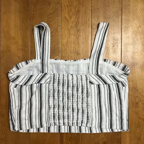 American Eagle Linen Blend Striped Crop Top Size L Grey Nautical Coastal Boho - Picture 7 of 9